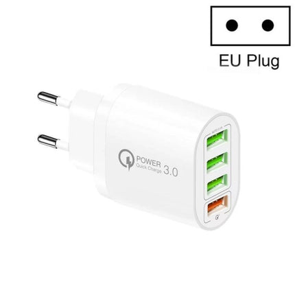 Multi-Port EU Charger for Everyday Device Powering at Home - white 4-port USB wall charger with EU plug, Quick Charge 3.0