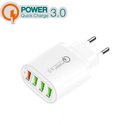 Multi-Port EU Charger for Everyday Device Powering at Home - white 3-port USB wall adapter with quick charge 3.0