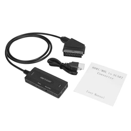 High-Definition HDMI to SCART Video Converter for Older TVs - plug-and-play adapter kit with SCART cable and user manual