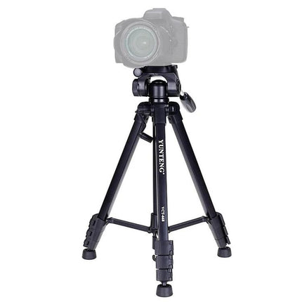 YUNTENG Aluminum Alloy Tripod for Stable Camera Support — compact black tripod with adjustable legs and bubble level for steady outdoor photography