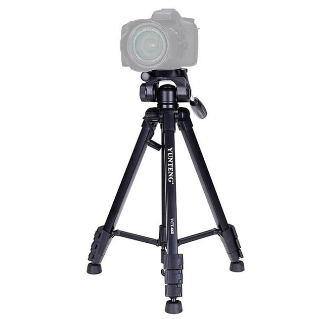 YUNTENG Aluminum Alloy Tripod for Stable Camera Support — compact black tripod with adjustable legs and bubble level for steady outdoor photography