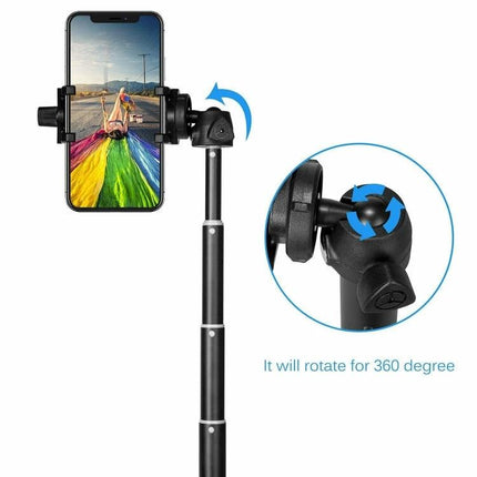 Yunteng Handheld Tripod For Daily Smartphone Photography showing telescoping selfie stick, 360° rotating phone mount and remote control functionality