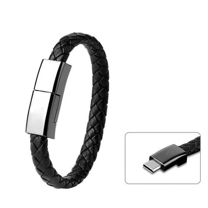 Stylish Bracelet USB-C Charging Cable for Daily On-the-Go Use - braided black leather bracelet charger with USB-C connector