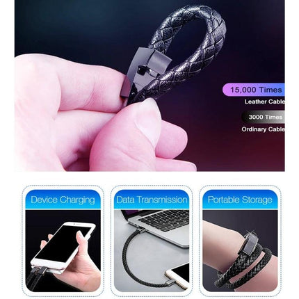 Stylish Bracelet USB-C Charging Cable for Daily On-the-Go Use in black braided leather worn as bracelet and used for device charging