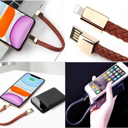 Stylish Bracelet Cable for Daily Phone Charging on the Go - braided leather wearable charging cable for commuting and on-the-go use
