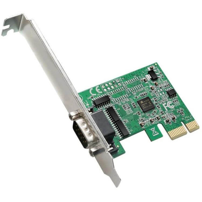 PCI-E Expansion Card for Adding a Serial Port to Computers - green PCB with DB9 serial connector for legacy device connectivity