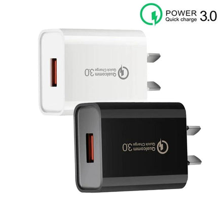Reliable AU Plug Charger for Daily Mobile Phone Needs - compact white and black USB Quick Charge 3.0 wall charger for phone and tablet