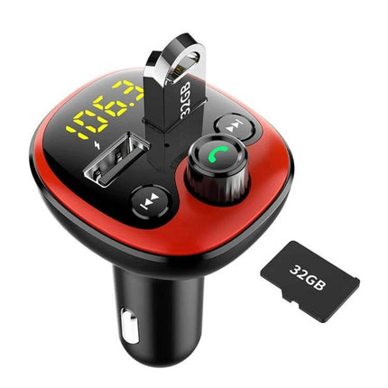 BT21 Car Bluetooth FM Transmitter MP3 Player Dual USB Charger showing USB port, TF card and LED display for music streaming and charging
