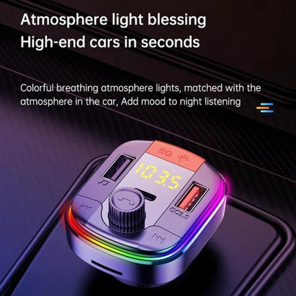 Car Bluetooth FM Transmitter With Ambient Light And USB Charging - compact FM transmitter with digital display, RGB ambient light ring and dual USB charging ports