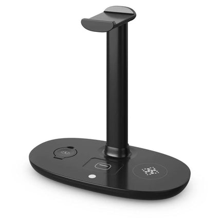 Convenient Stand for Charging Phone and Accessories at Home - black 3-in-1 wireless charger for phone, earbuds, and smartwatch, 15W fast charging