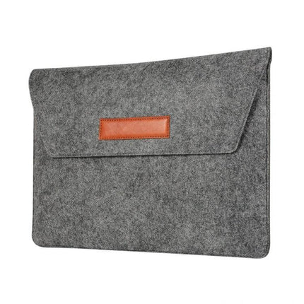 Felt Protective Sleeve for 12, 13, and 15-Inch Laptops gray felt sleeve with brown handle patch, slim protective laptop case