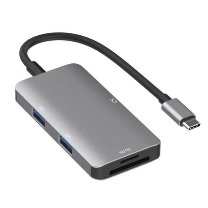 Aluminum USB C Hub with Card Readers and USB Ports - compact aluminum Type C hub with SD/TF card slots and dual USB 3.0 ports for MacBook and laptops