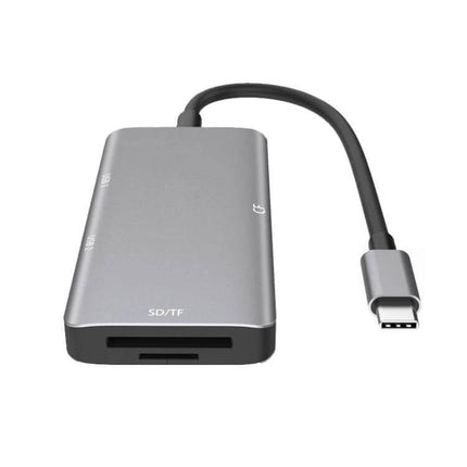 Aluminum USB C Hub with Card Readers and USB Ports - slim aluminum hub with SD TF CF card slots and USB Type-C cable for MacBook and laptops