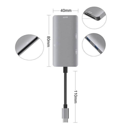 Aluminum USB C Hub with Card Readers and USB Ports - compact aluminum hub with SD/TF/CF card slots, USB ports, and Type C cable for MacBook and laptops
