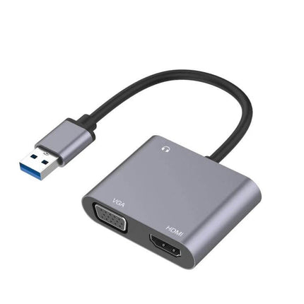 USB 3.0 Adapter for HDMI, VGA, and Audio Device Connections - compact aluminum USB to HDMI, VGA and audio output cable for laptops and home office