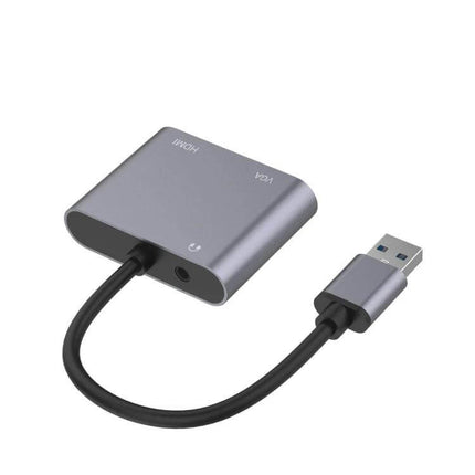 USB 3.0 Adapter for HDMI, VGA, and Audio Device Connections - compact aluminum USB 3.0 to HDMI, VGA and 3.5mm audio adapter for laptops and monitors