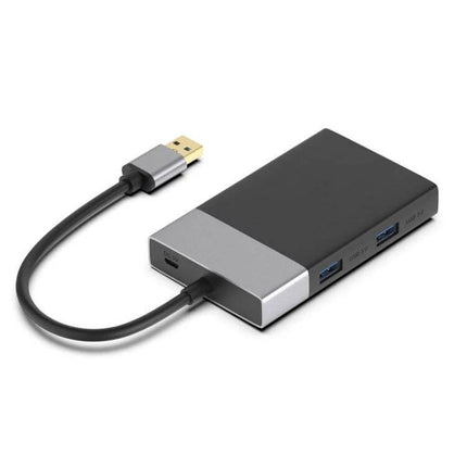USB 3.0 Hub with Multiple Card Readers for Device Connections - compact black hub with integrated cable and multiple USB and card ports