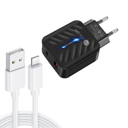 USB Charger for Everyday Device Powering at Home and Travel - compact PD3.0 20W QC3.0 18W wall charger with USB cable for phone and tablet