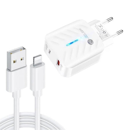 USB Charger for Everyday Device Powering at Home and Travel - white PD3.0 20W QC3.0 18W compact wall charger with USB cable
