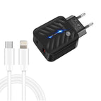 EU Plug + Type-C to 8 Pin Cable / Black