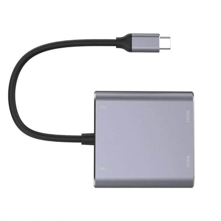 USB-C Multiport Adapter for Dual Displays and Data Transfer — slim gray hub with dual HDMI ports and USB-C cable for dual-screen productivity