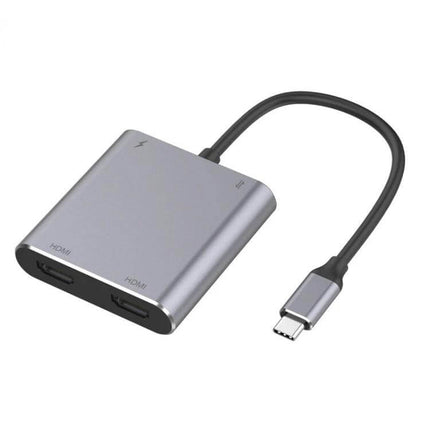 USB-C Multiport Adapter for Dual Displays and Data Transfer - compact aluminum hub with dual HDMI ports and USB-C cable for video and data