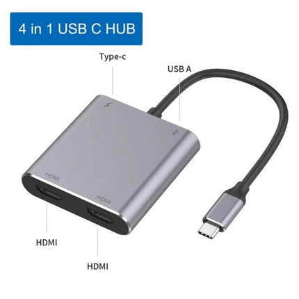 USB-C Multiport Adapter for Dual Displays and Data Transfer — 4-in-1 USB-C hub with dual HDMI, USB-A and Type-C for dual-screen productivity