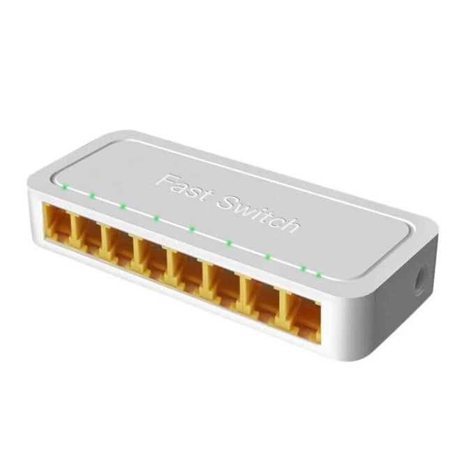 Reliable 8-Port Unmanaged Network Switch for Home Connectivity Expansion - white compact 8-port Ethernet switch with LED indicators