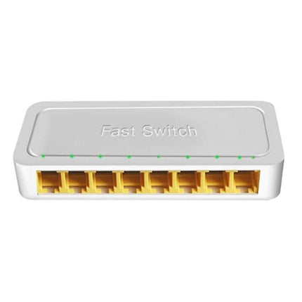 Reliable 8-Port Unmanaged Network Switch for Home Connectivity Expansion - white compact fast switch with eight RJ45 ports