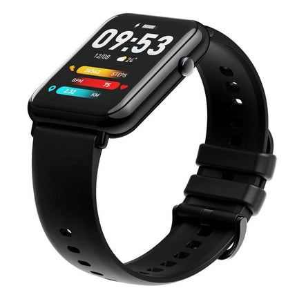 Essential Smartwatch for Daily Wear and Activity Tracking black smartwatch showing time, steps, heart rate and activity icons