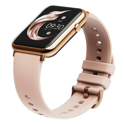 Essential Smartwatch for Daily Wear and Activity Tracking - rose gold smartwatch with pink silicone band showing time and activity summary