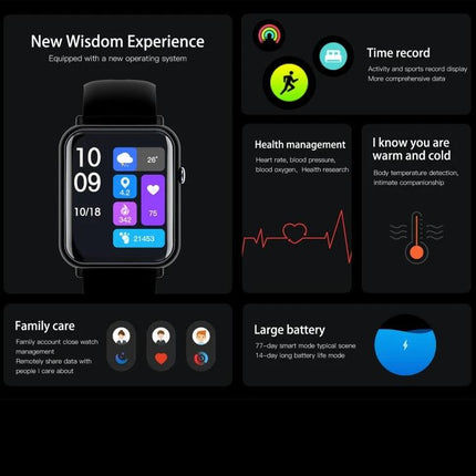 Essential Smartwatch for Daily Wear and Activity Tracking showing watch face, activity icons, heart rate and health monitoring features