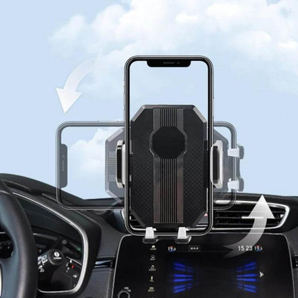 Car Dashboard Phone Holder With 360 Degree Rotation mounted on dashboard showing one‑hand phone adjustment and suction base stability