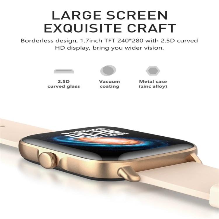 Smart Watch as a Daily Companion for Everyday Situations - gold metal case smartwatch with large 1.7in curved HD screen and silicone band