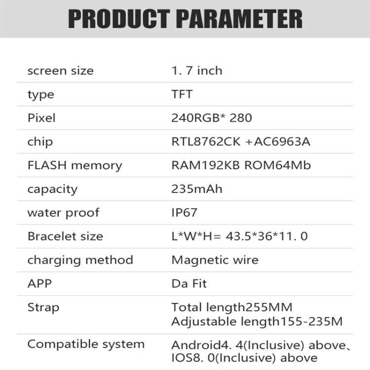 Smart Watch as a Daily Companion for Everyday Situations - 1.7in TFT, IP67 waterproof, 235mAh, Bluetooth calling, magnetic charging, Da Fit app compatible