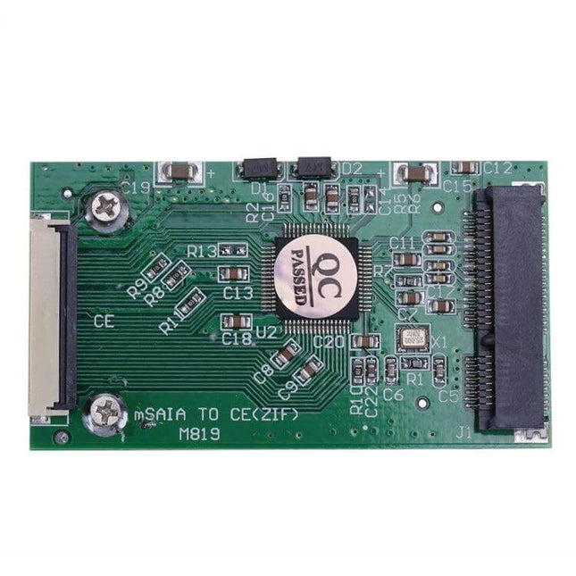 MSATA to 1.8 Inch ZIF SSD Converter Card for Storage Upgrades showing green PCB, mSATA connector and 1.8" ZIF connector