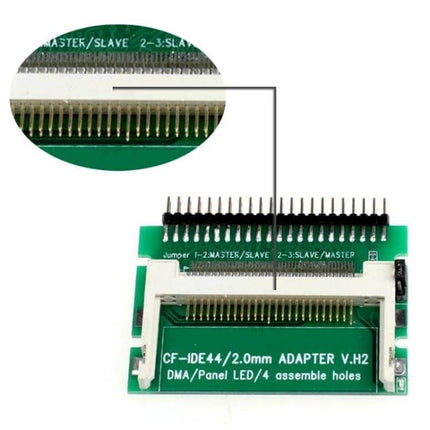 CF Card to IDE Hard Drive Converter for Notebooks and Embedded Systems showing CF to 44-pin IDE adapter board with connector and pin header
