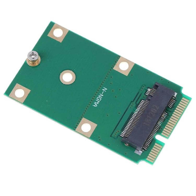M.2 NGFF SSD to mSATA Adapter for 30mm and 42mm Drives - green PCB adapter showing mSATA connector and NGFF slot