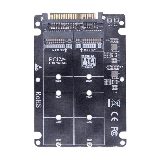 M.2 NVMe to U.2 Adapter Card for Dual SSD Computer Storage black dual M.2 to U.2 adapter card showing PCIe connector and 2 M.2 slots