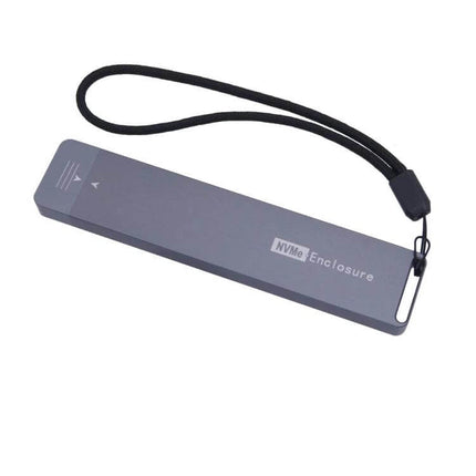 Portable NVMe M.2 SSD Enclosure for Multiple Drive Sizes slim gray aluminum external NVMe enclosure with wrist strap