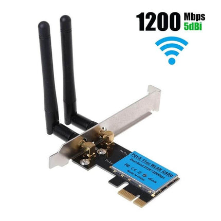 Dual-Band Wireless Network Card for Reliable Desktop Internet - PCIe card with dual external antennas, up to 1200Mbps, 5dBi antennas