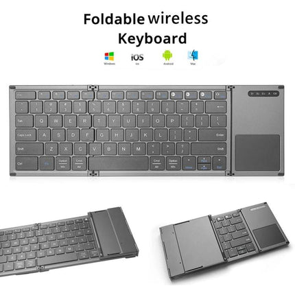 Foldable Wireless Bluetooth Keyboard for Mobile Typing - slim gray foldable Bluetooth keyboard with touchpad for smartphones and tablets