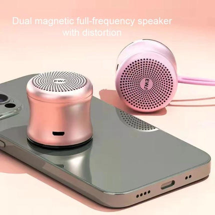 EWA Portable Speaker Pocket Sized For Travel And Jogging compact pink Bluetooth speaker on phone, travel-ready