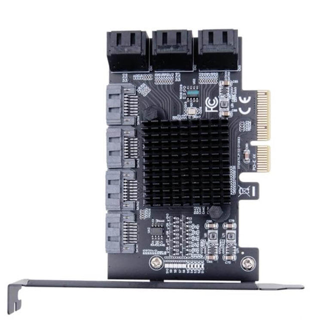 PCI Express SATA 3.0 Expansion Card for Computer Storage Upgrades - black PCIe x4 card with multiple SATA ports and heatsink for desktop HDD/SSD expansion