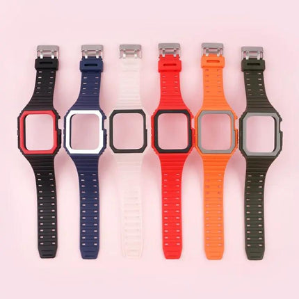Silicone Watch Band With Protective Case Compatible 38-45mm
