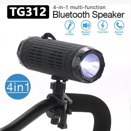 TG Compact Bluetooth Speaker With Flashlight For Travel - TG312 portable 4-in-1 speaker on handlebar with LED flashlight and Bluetooth