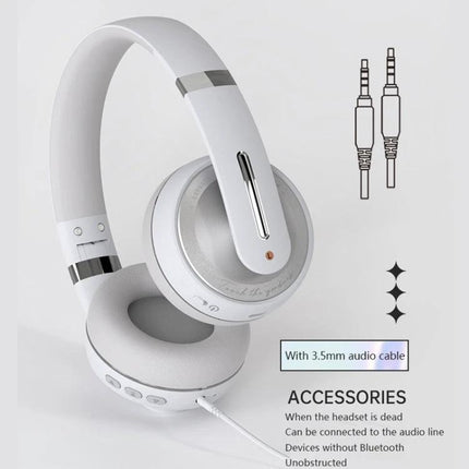 Fingertime Wireless Headset For Daily Music And Calls white foldable Bluetooth headphones with ANC mic and 3.5mm cable