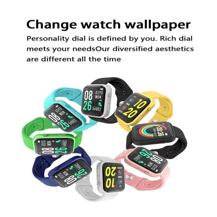 Daily Smart Watch for Everyday Activities and Timekeeping showing multiple colored bands and changeable watch faces for tracking steps heart rate and notifications