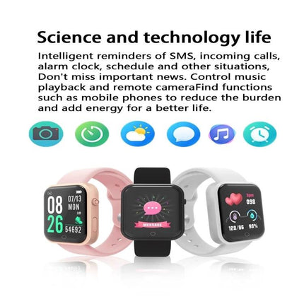 Daily Smart Watch for Everyday Activities and Timekeeping - three colorful smartwatches showing notifications, health stats, and app icons for daily use