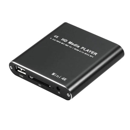 External Media Player for Videos and Background Music - compact black 4K HD media player for video playback and background music